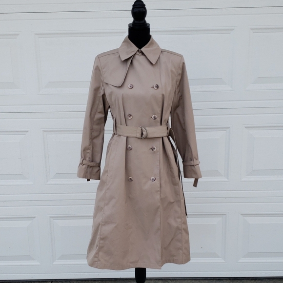 London Fog Jackets & Blazers - Vintage London Fog Combed Cotton Belted Trench Coat Size 8 Petite USA Classic